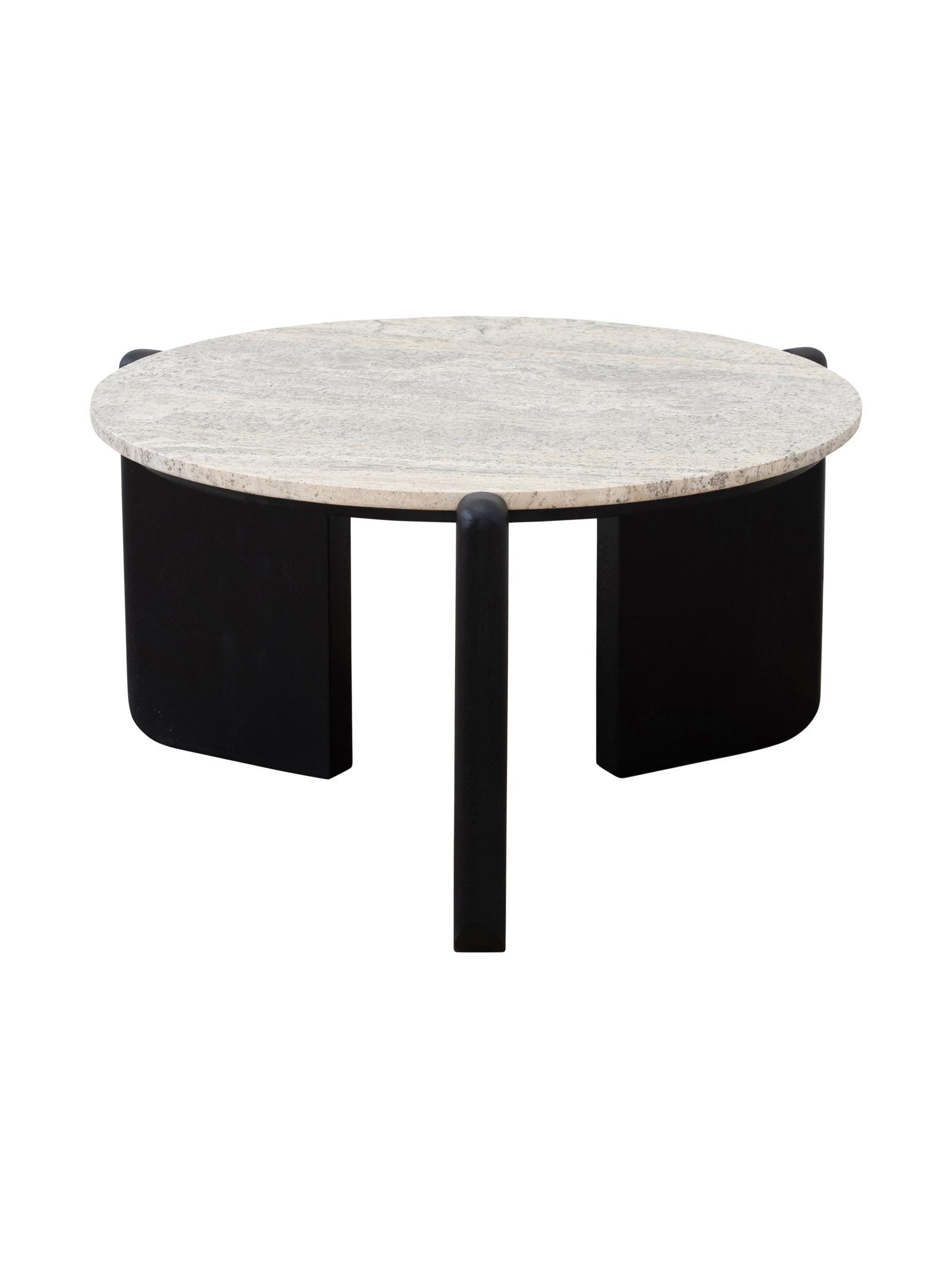 Main product photo of the Handcrafted Marble Coffee Table with dark mid-century inspired legs and handcrafted grey marble top