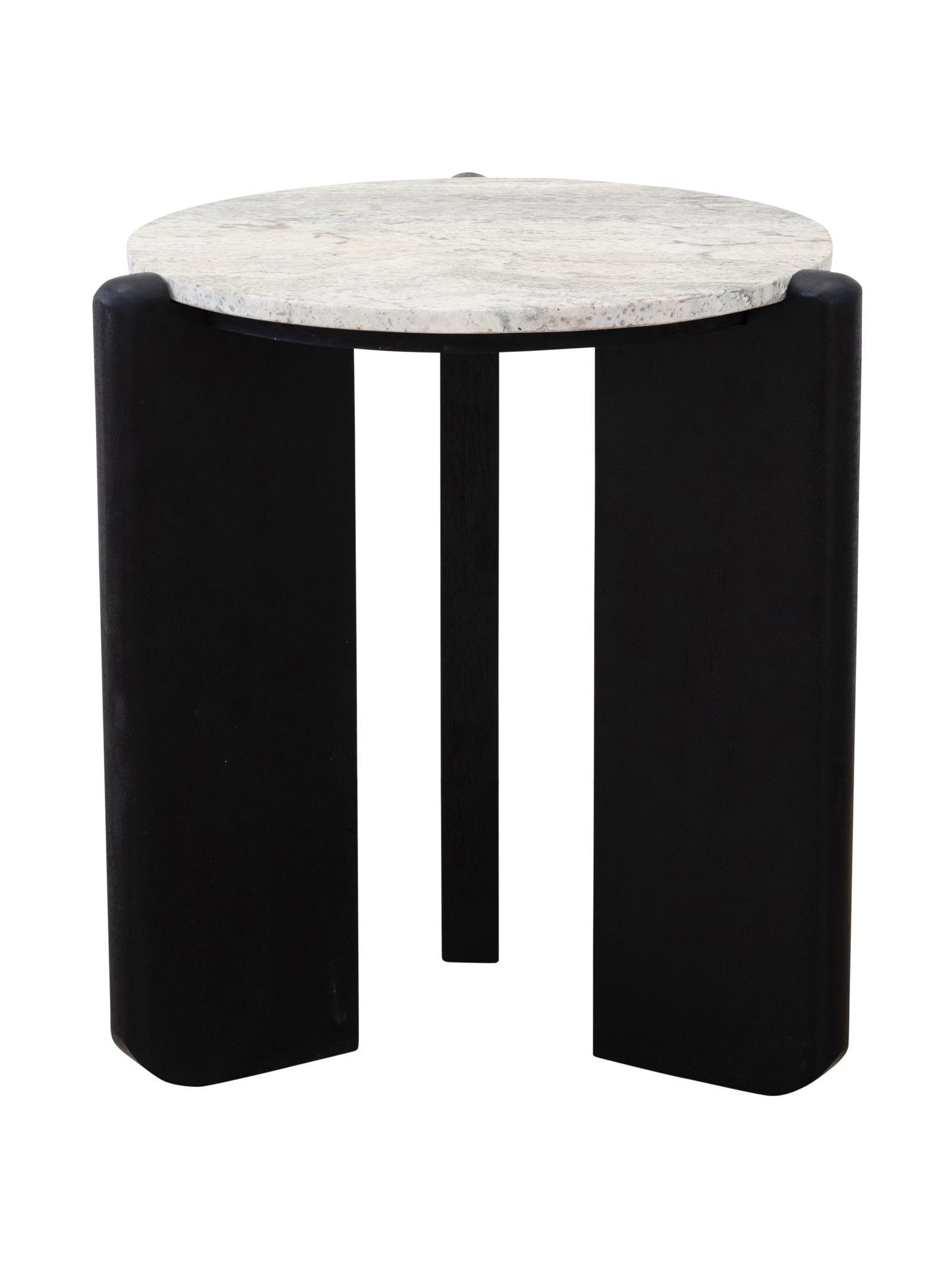 Reverse angle of the Handcrafted Mango Wood and Marble Side Table